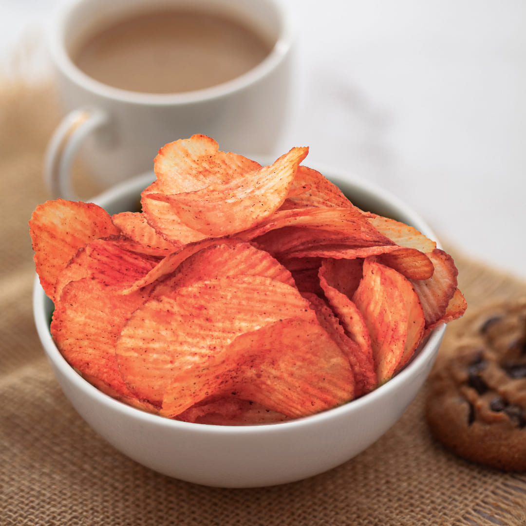 Crunchy South Indian Kappa chips with lays cut from Southside Habits placed in a bowl