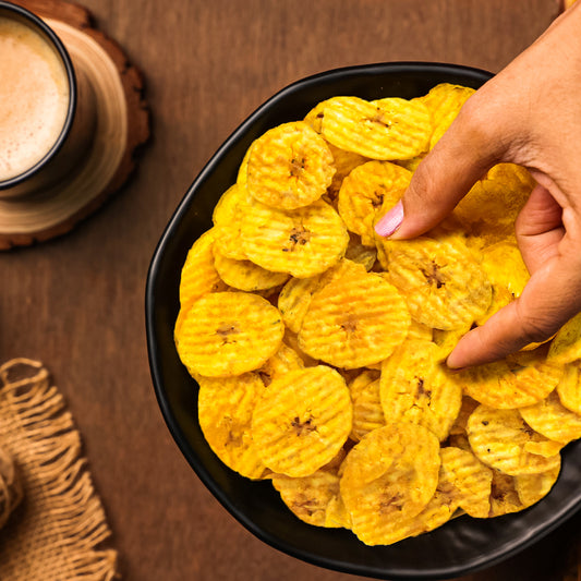 kerala Banana Chips with bright yellow colour placed in a bowl