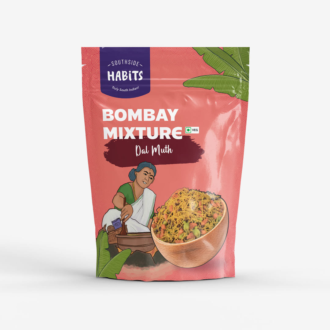 Front View of zip lock package for "Southside Habits Bombay Mixture"