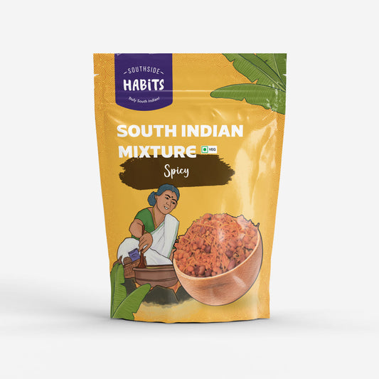 Front View of zip lock package for "Southside Habits South Indian Spicy Mixture"
