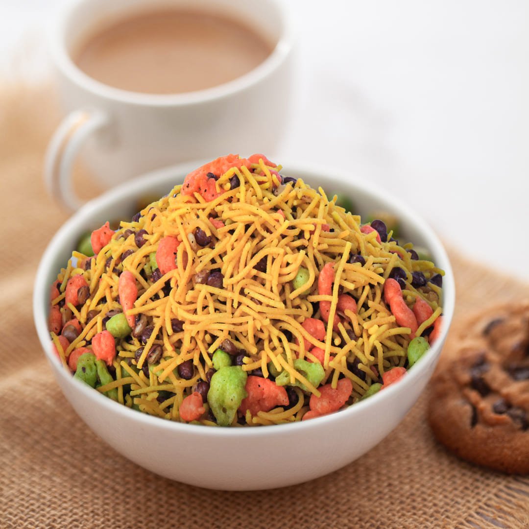Crunchy Bombay Mixture (Dal Muth) from Southside Habits placed in a bowl